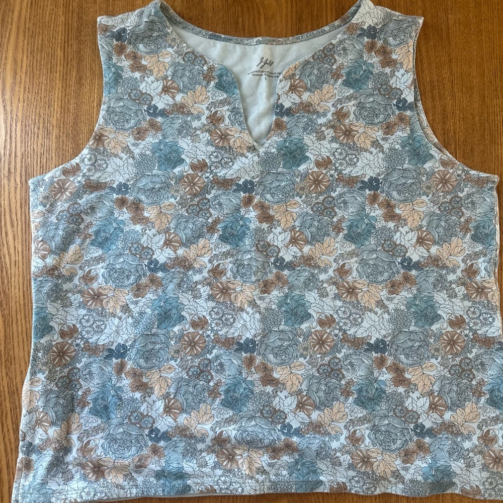 J.Jill Light Blue Floral Sleeveless Top size L